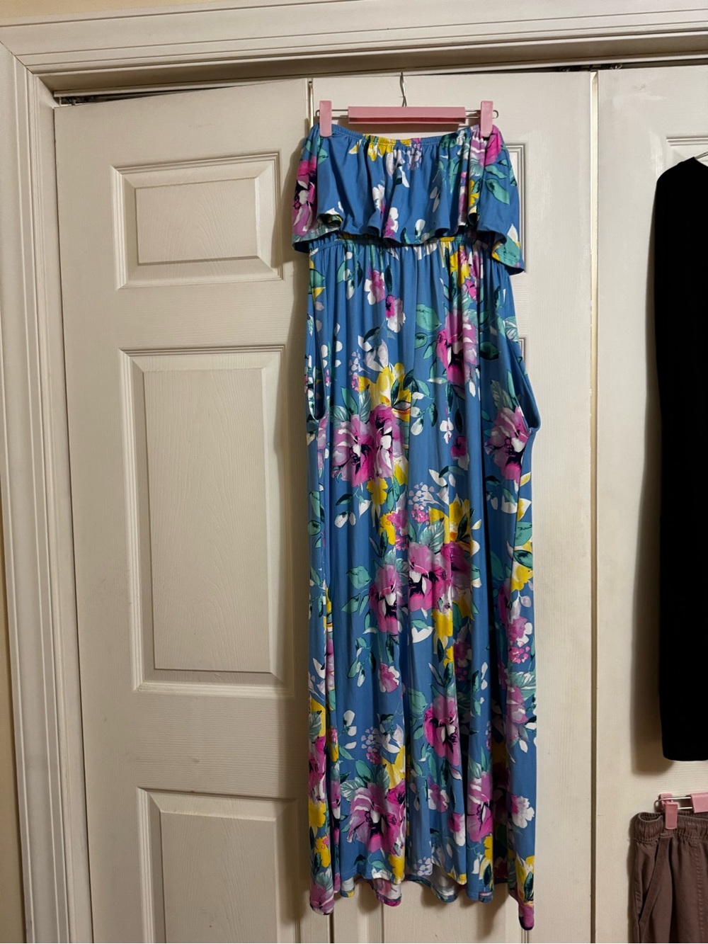 Girls Blue Floral Off-Shoulder Maxi Dress